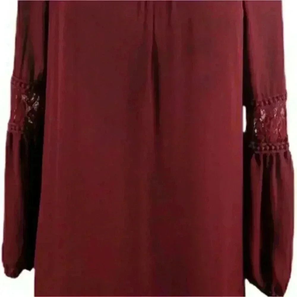 LUXOLOGY WOMEN'S MAROON LACE, ABOVE KNEE, LONG SLEEVE, LINED DRESS - Picture 4 of 10